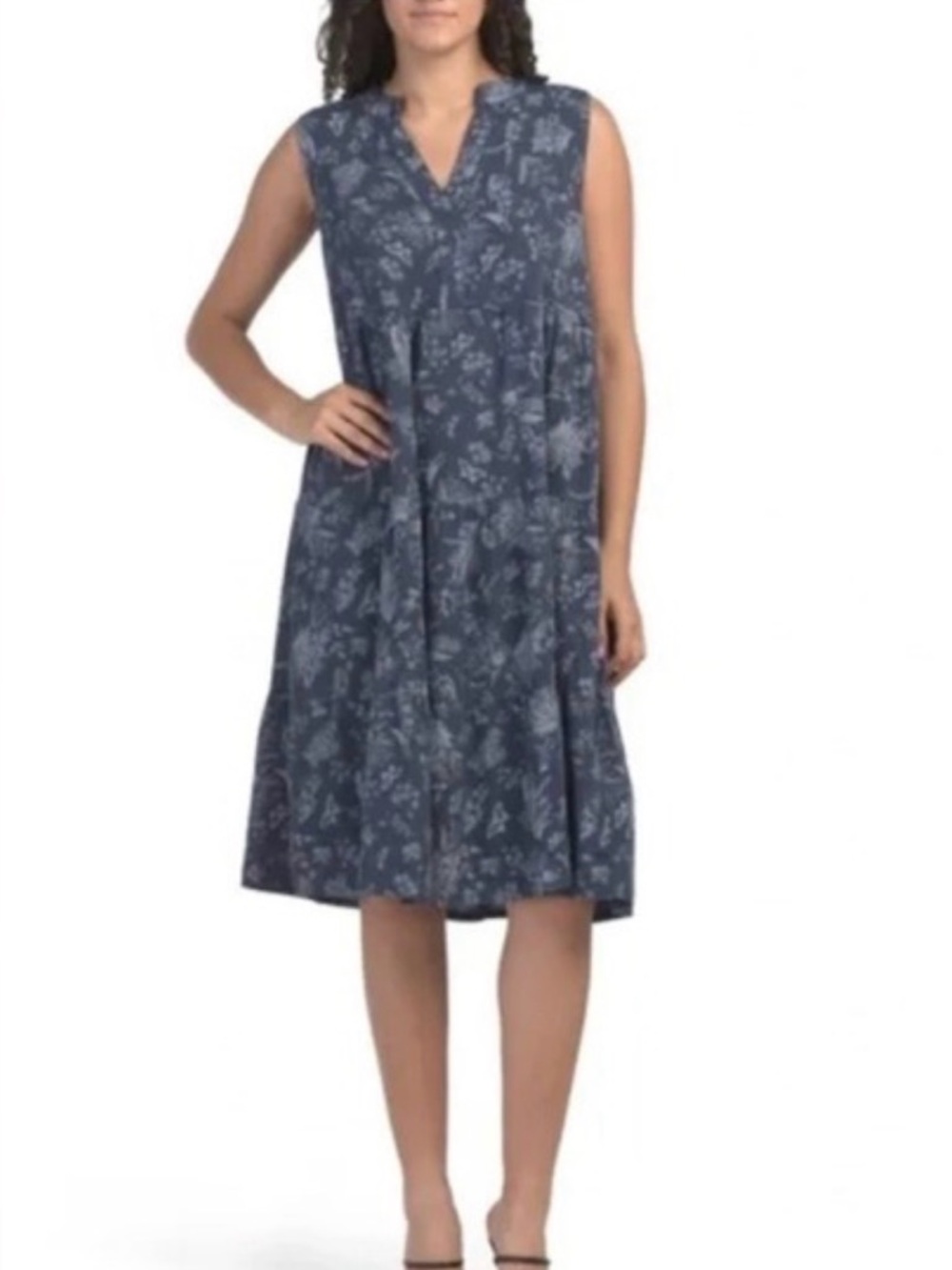 Navy Floral Sleeveless Dress